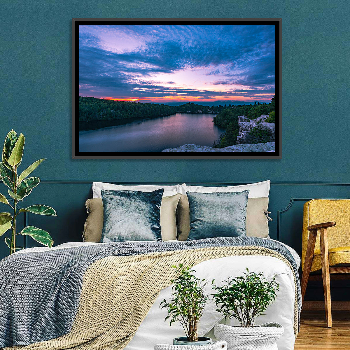 Lake Minnewaska Sunset Wall Art in a room, landscape