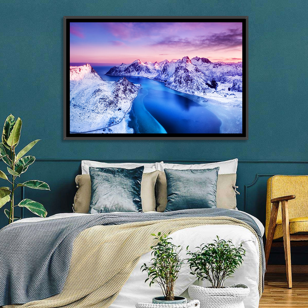 Flakstadpollen Fjord at Sunset Wall Art in a room, landscape