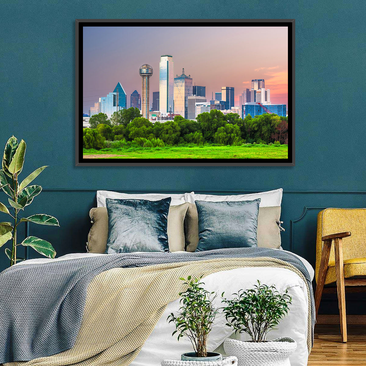 Dallas Golden Hour Skyline Wall Art in a room, landscape