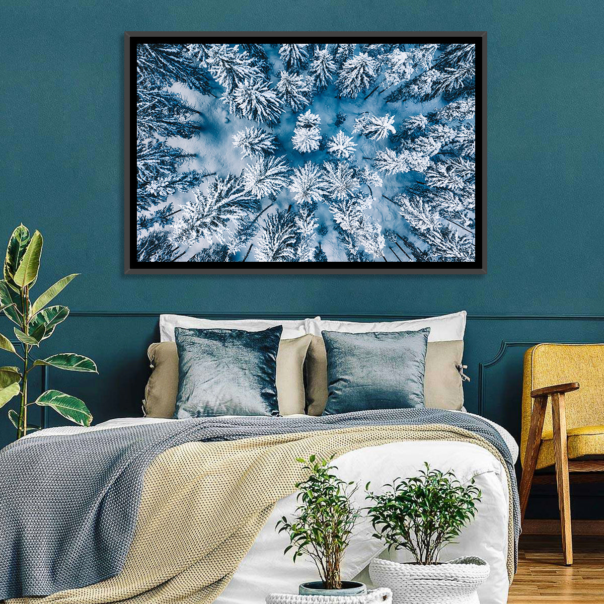Aerial Snowy Evergreen Canopy Wall Art in a room, landscape