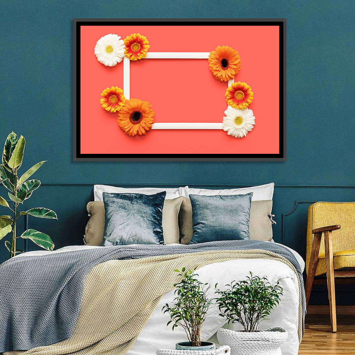 Handwritten Gerbera Greeting Wall Art in a room, landscape