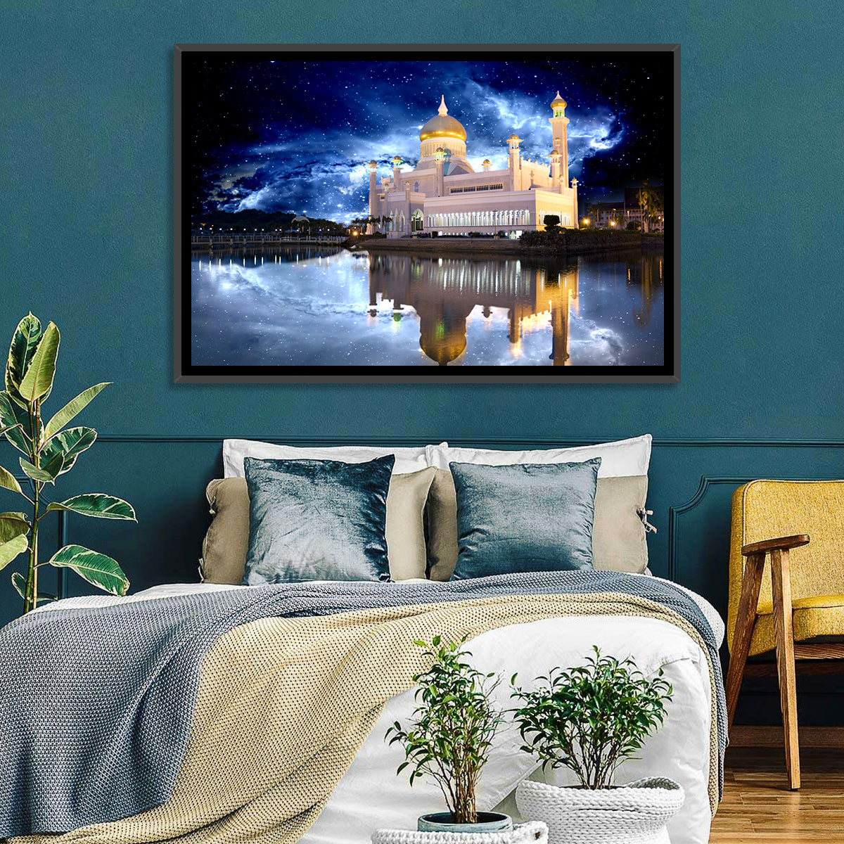 Omar Ali Saifuddien Mosque at Night Wall Art in a room, landscape
