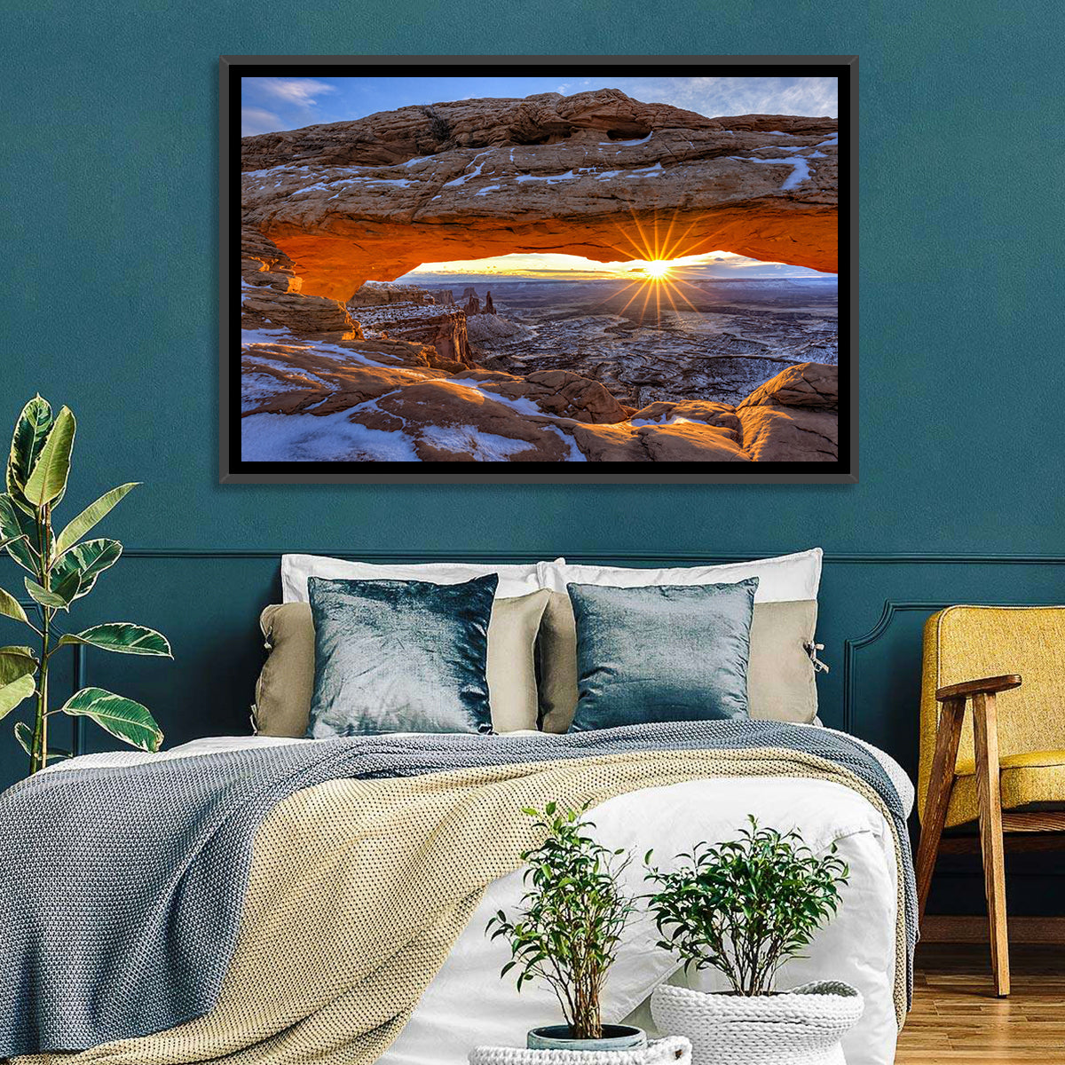 Sunrise at Mesa Arch Wall Art in a room, landscape