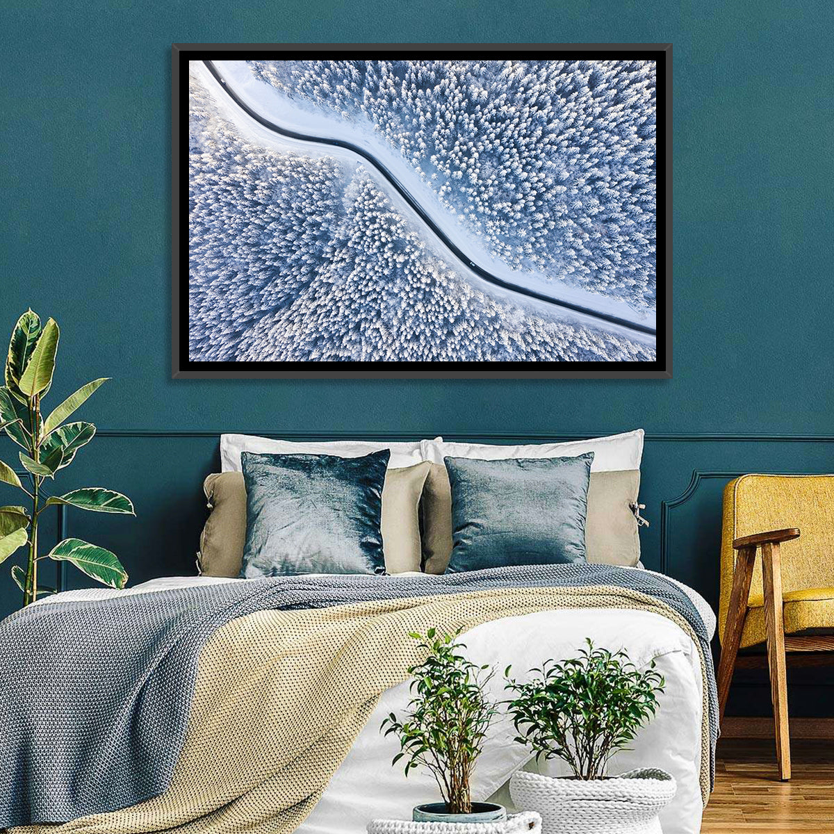 Winding Snowy Forest Road Wall Art