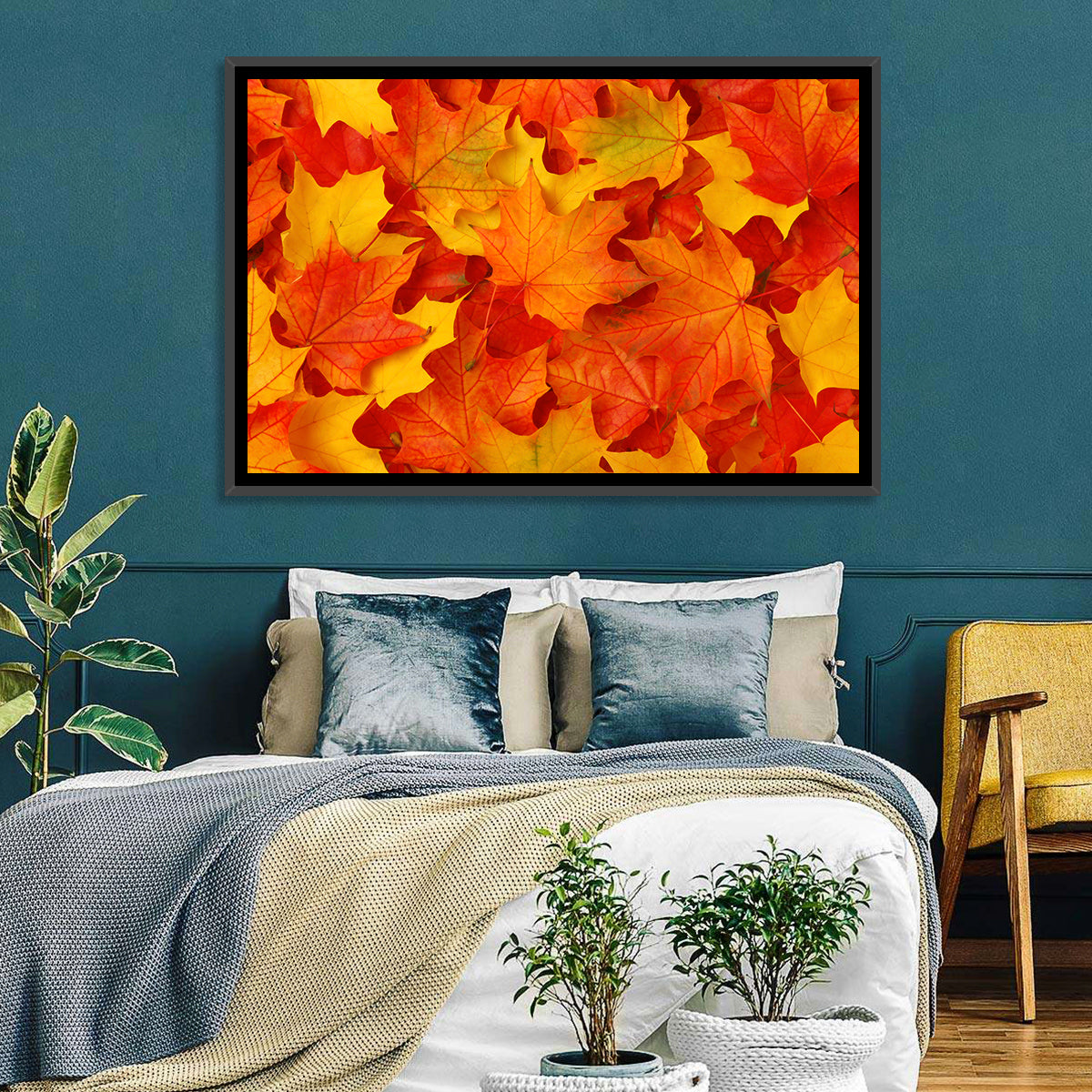 Autumn Maple Leaves Wall Art in a room, landscape