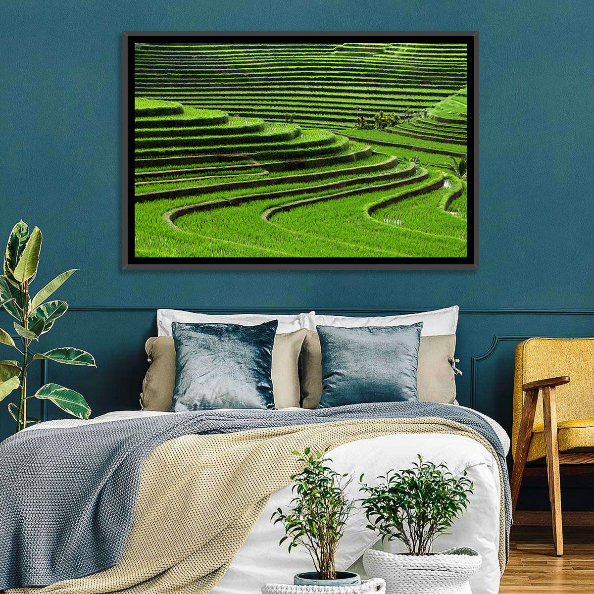 Lush Rice Terraces Wall Art in a room, landscape