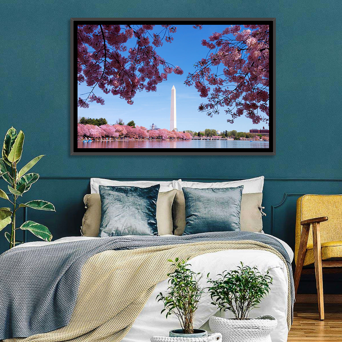 Washington Monument with Cherry Blossoms Wall Art in a room, landscape