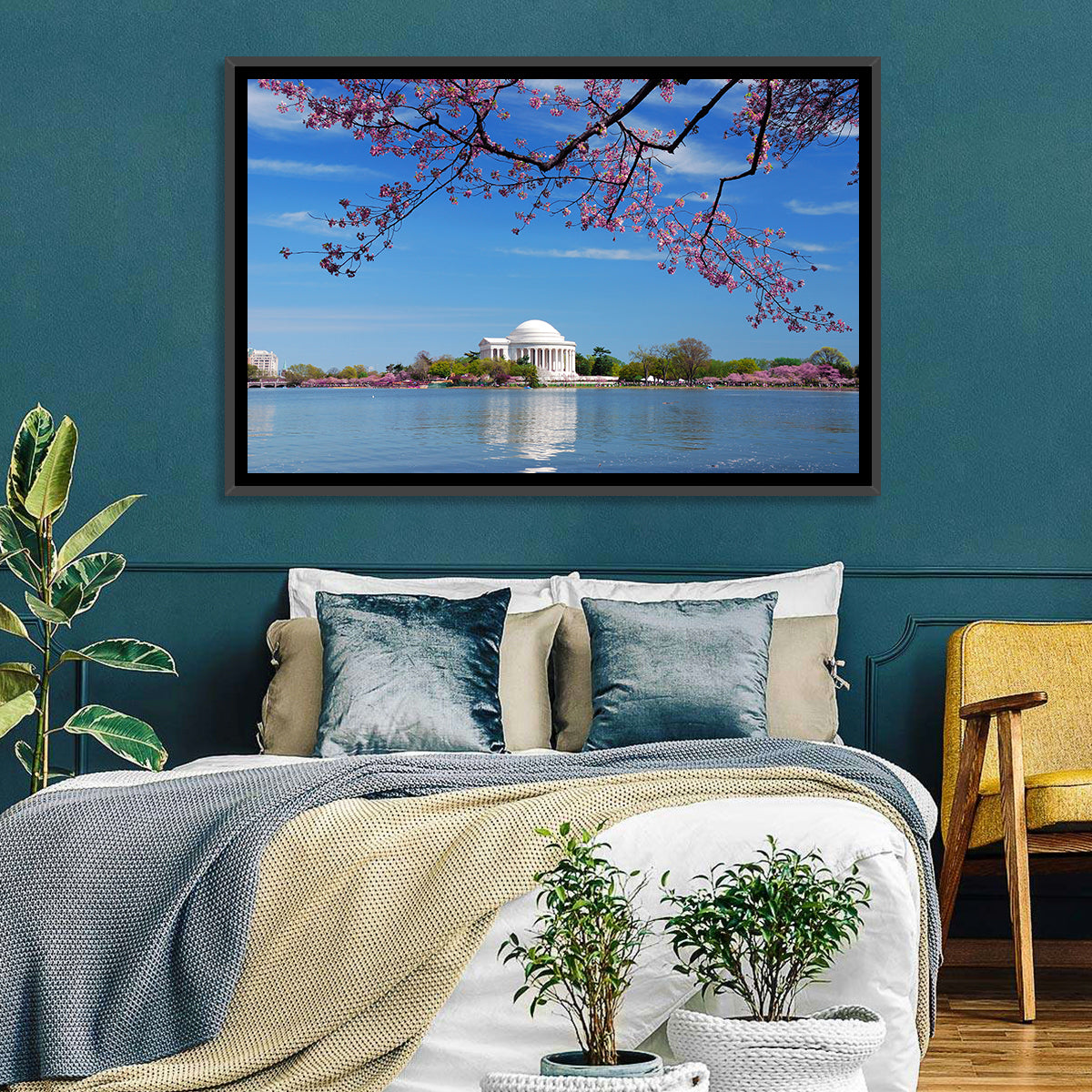 Thomas Jefferson Memorial with Cherry Blossoms Wall Art in a room, landscape