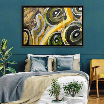Impasto Swirl Circles in Yellow and Black Wall Art
