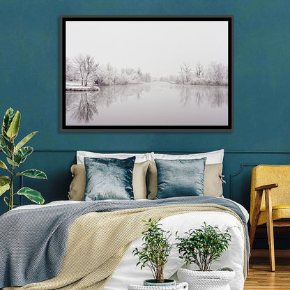 Frozen River Reflection in Winter Fog Wall Art