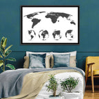 Stylized World Map and Globe Icons Wall Art