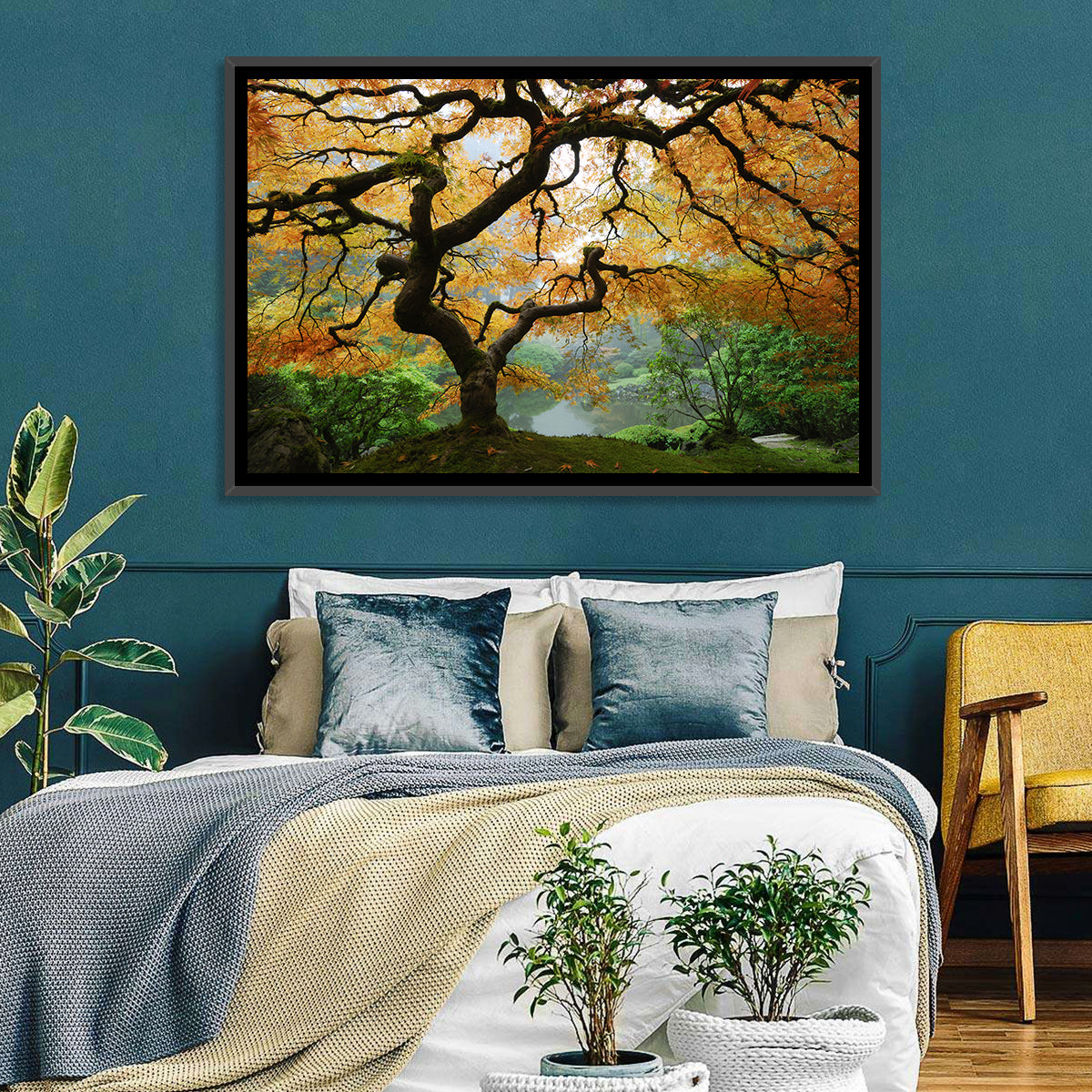 Japanese Autumn Maple Wall Art in a room, landscape