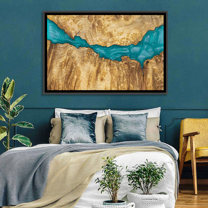 Burled Wood River with Teal Resin Wall Art