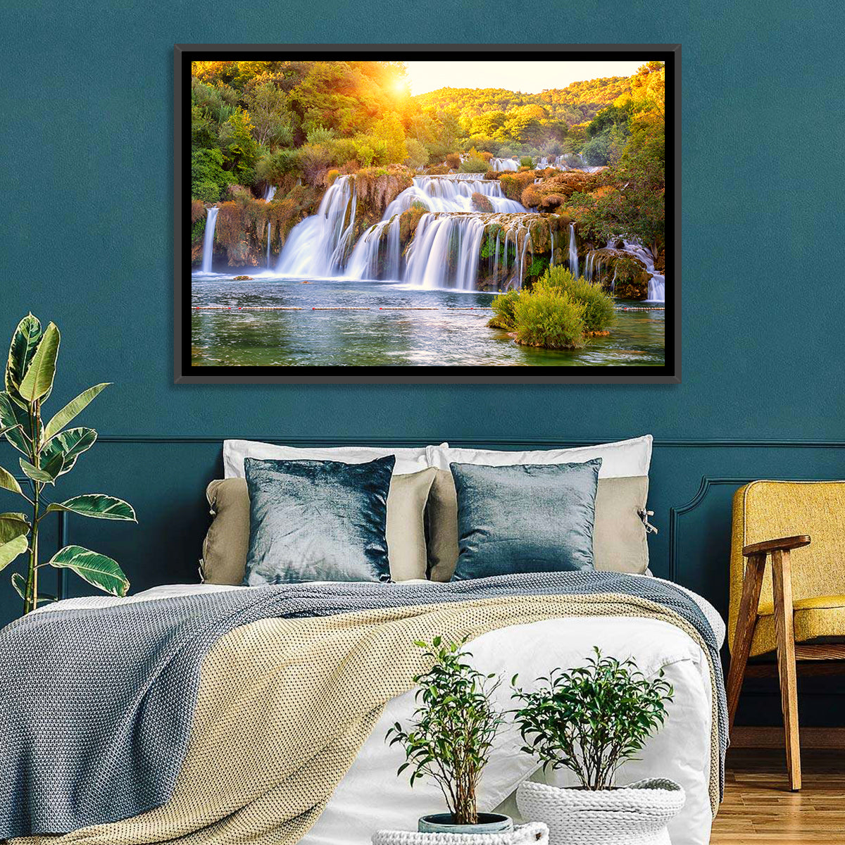 Skradinski Buk Waterfall at Golden Hour Wall Art in a room, landscape