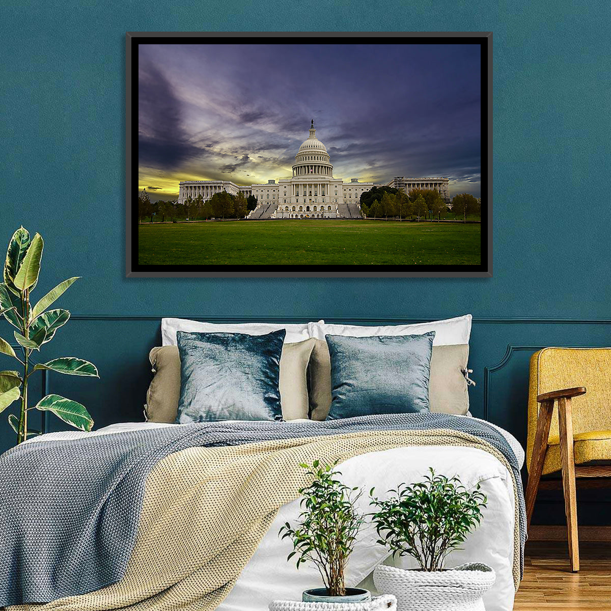 United States Capitol at Dusk Wall Art in a room, landscape