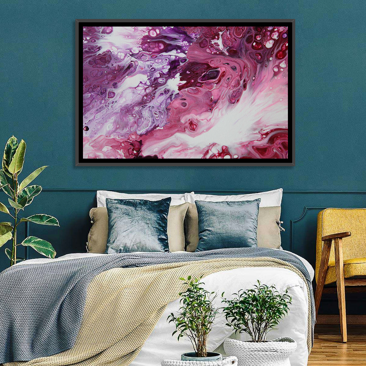 Flowing Bubbles Abstract Wall Art in a room, landscape