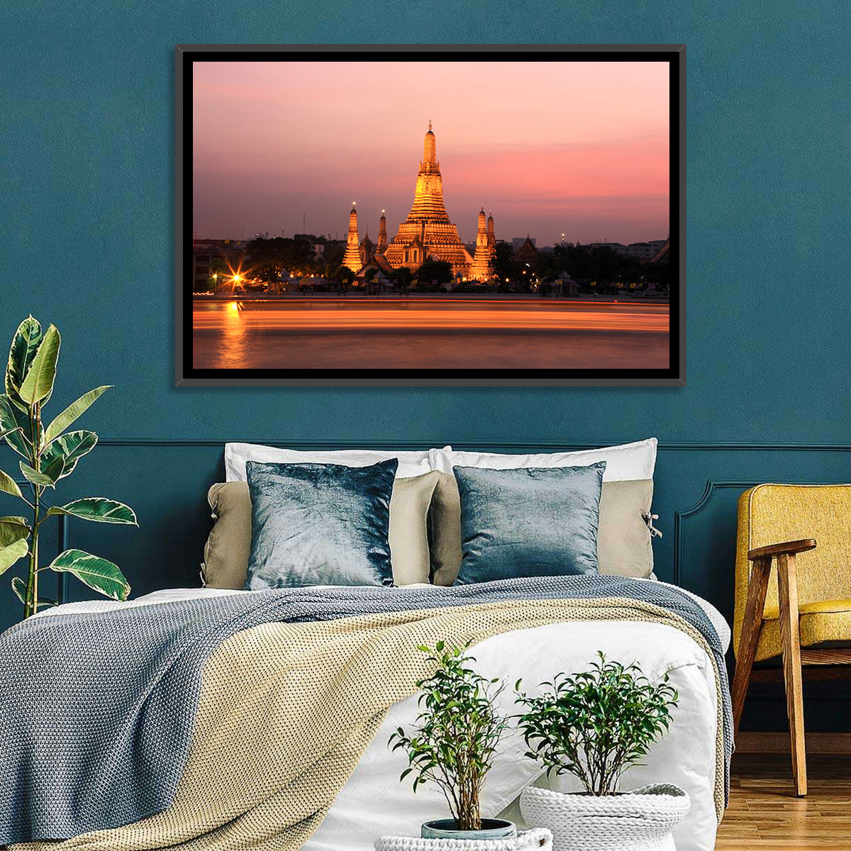 Wat Arun at Dusk Wall Art in a room, landscape