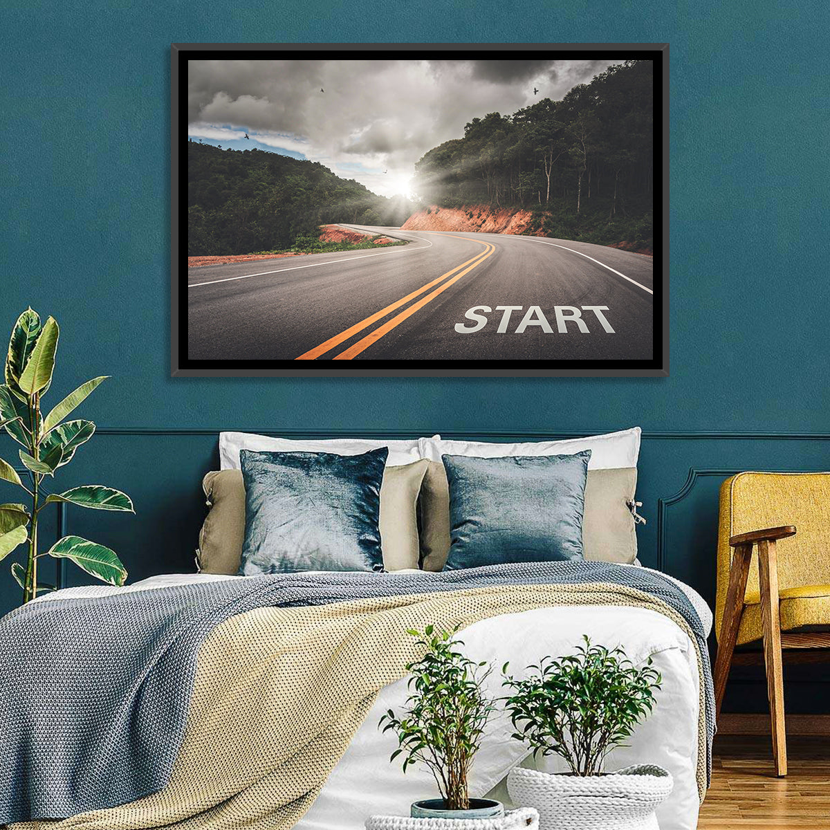 Start of a Journey, Sunrise Road Wall Art in a room, landscape