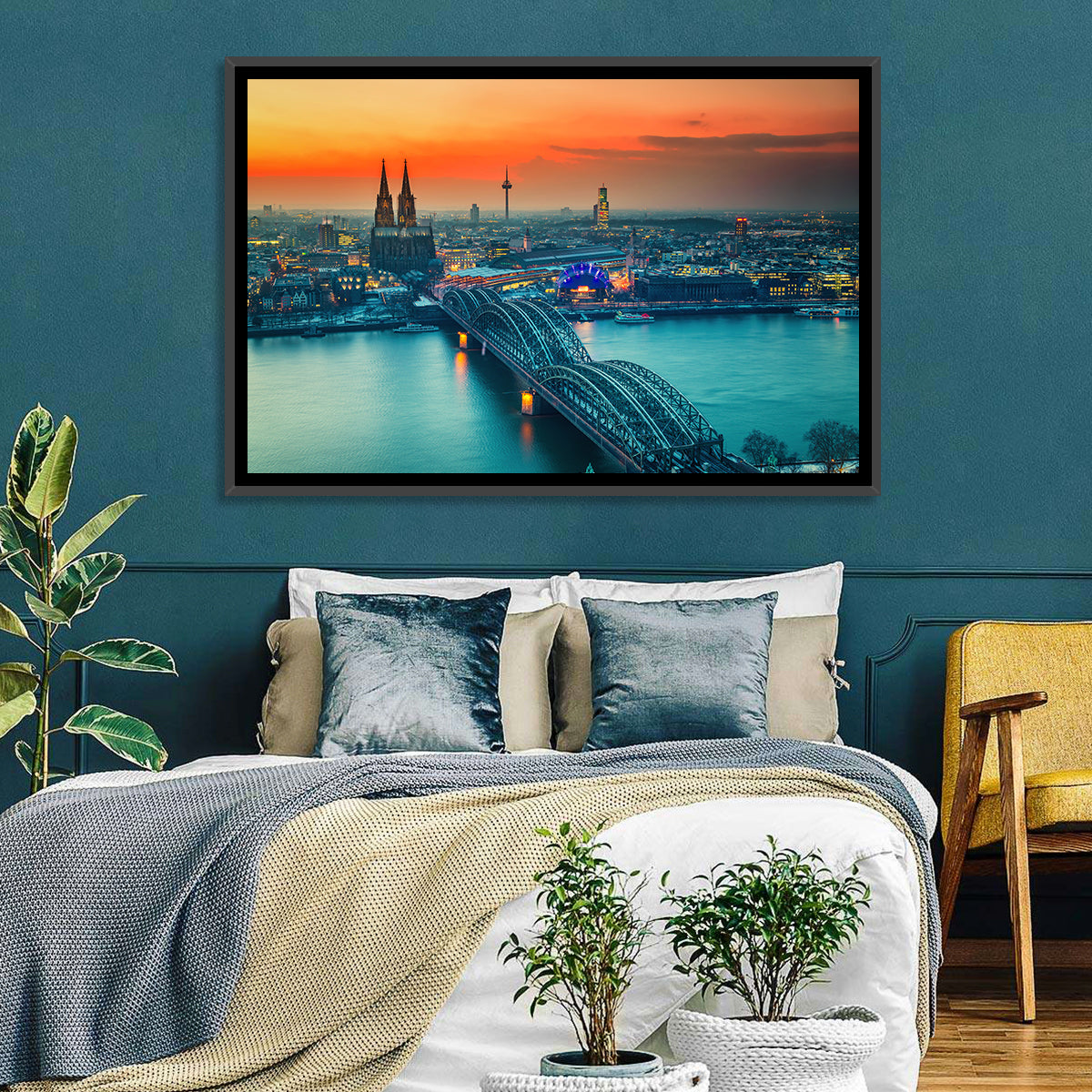 Hohenzollern Bridge at Dusk Wall Art in a room, landscape