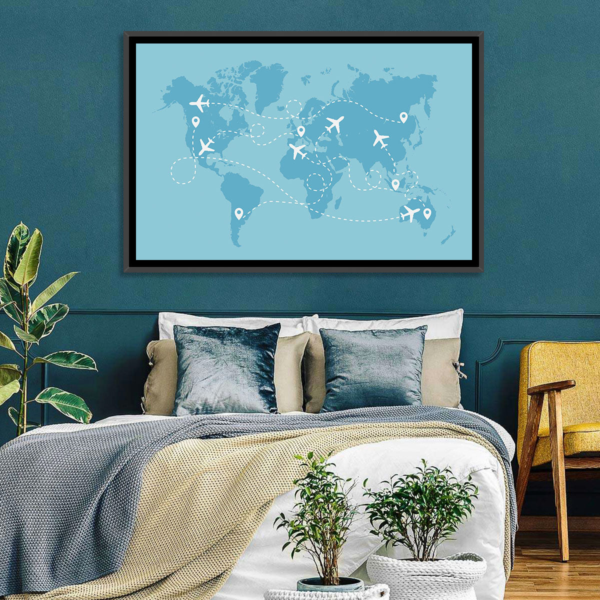 World Flight Routes Map Wall Art