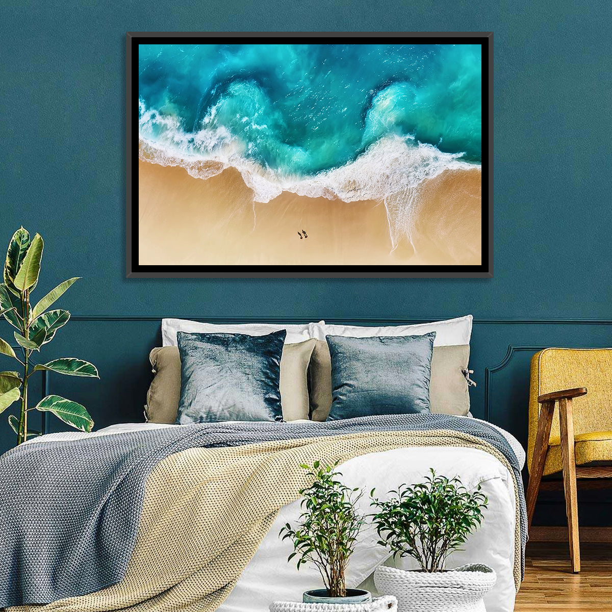 Turquoise Beach Aerial Wall Art in a room, landscape