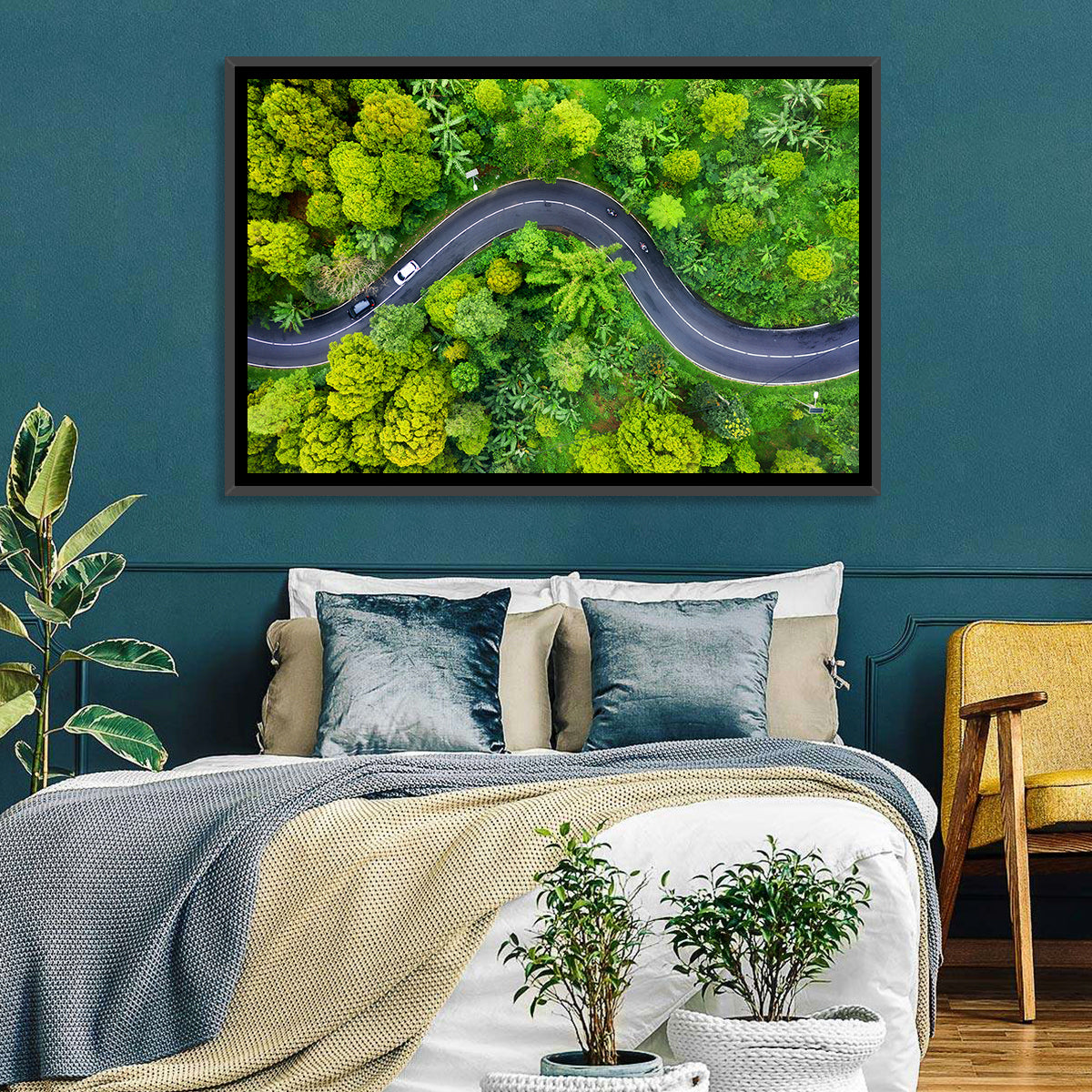 Winding Tropical Forest Road Wall Art in a room, landscape