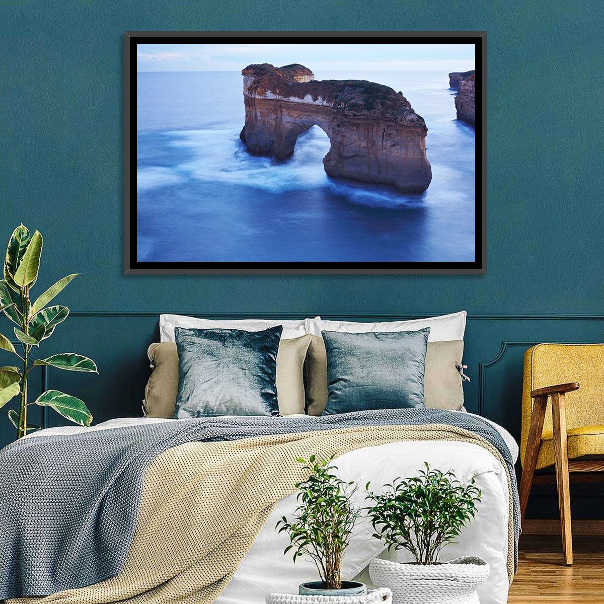 London Arch Ocean Cliffs at Dawn Wall Art in a room, landscape