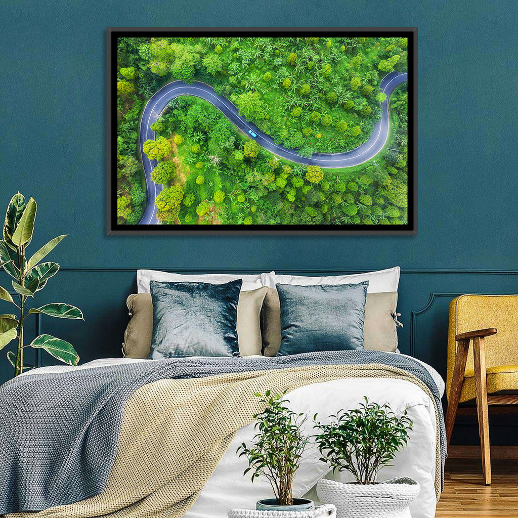 Blue Car on Summer Forest Road Wall Art