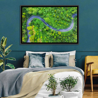 Blue Car on Summer Forest Road Wall Art