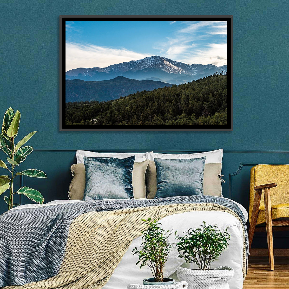 Pikes Peak Mountain Landscape Wall Art in a room, landscape