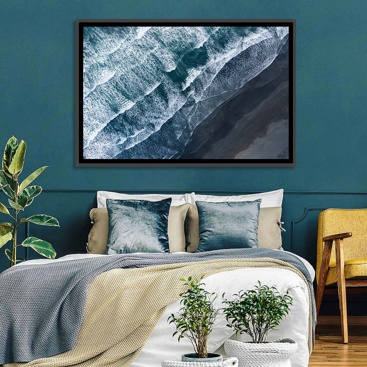 Volcanic Surf on Black Sand Wall Art in a room, landscape