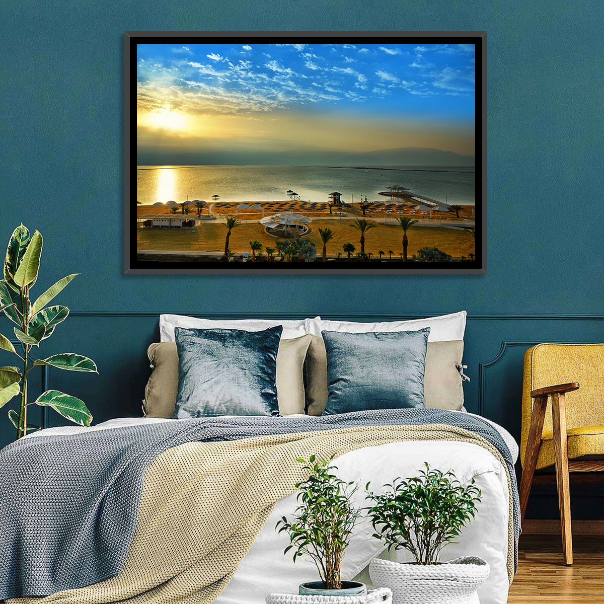 Dead Sea Sunset Wall Art in a room, landscape