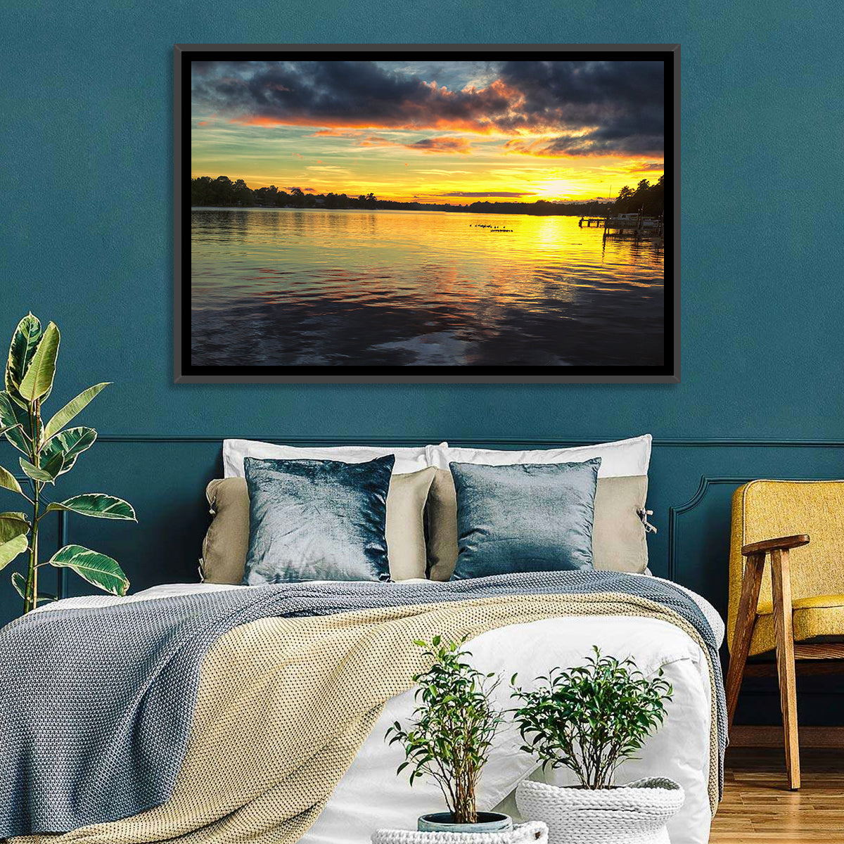 Lake Marion Sunset Wall Art in a room, landscape