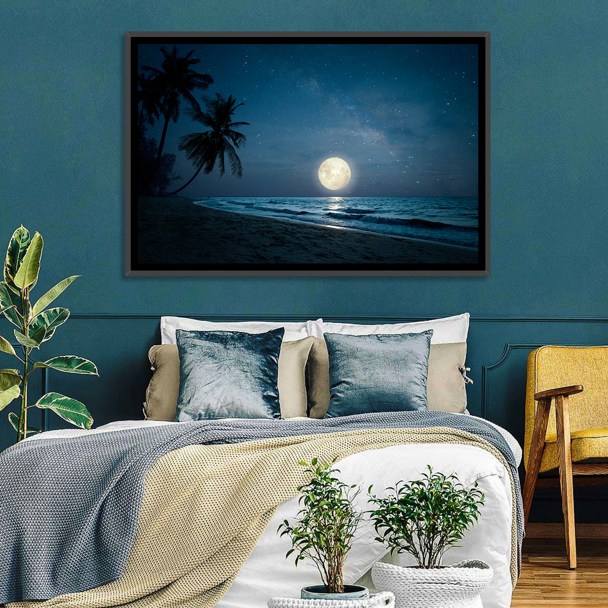 Palm Beach Moonset Wall Art in a room, landscape