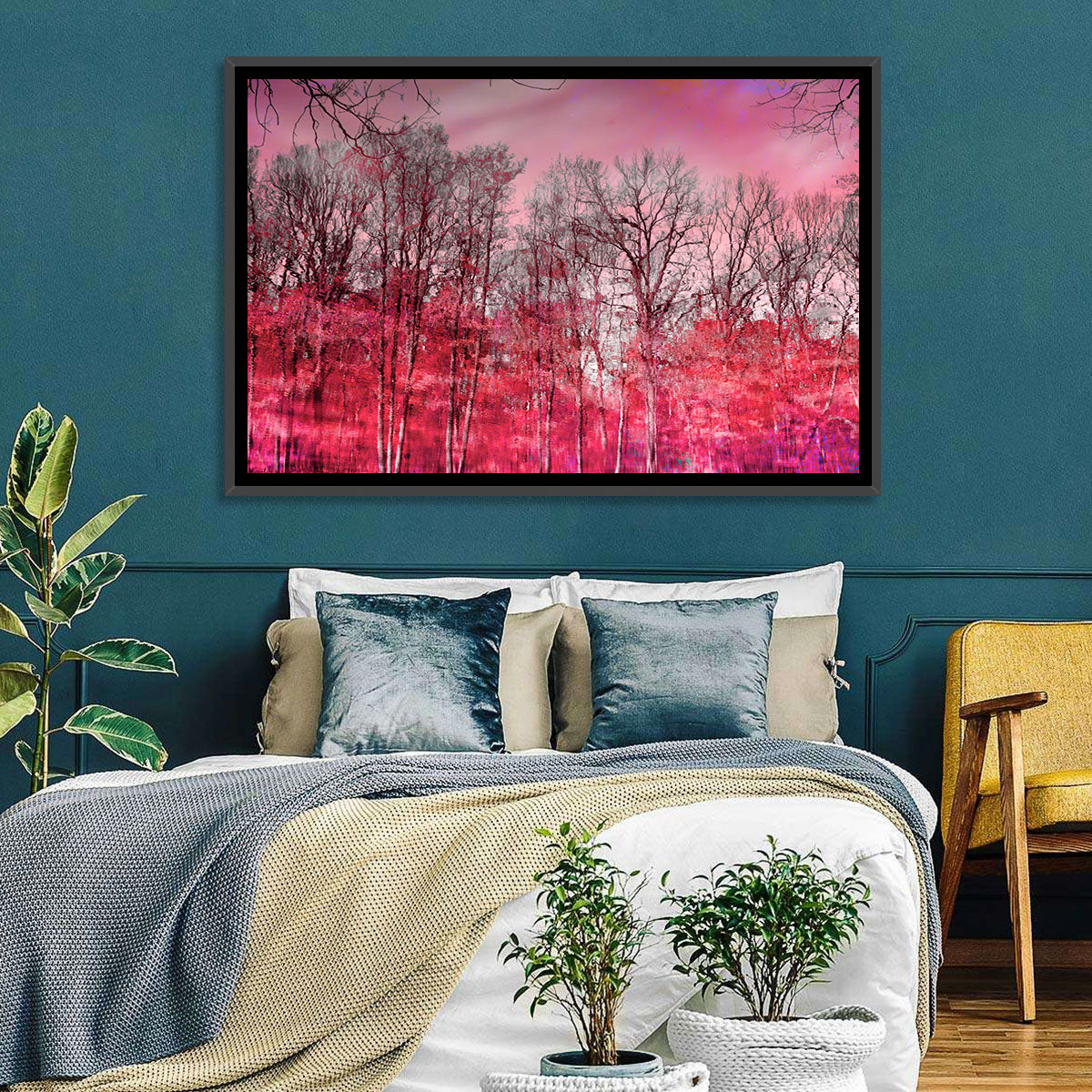 Autumn Trees Reflection Wall Art in a room, landscape