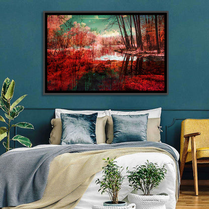 Red Forest Reflection Wall Art