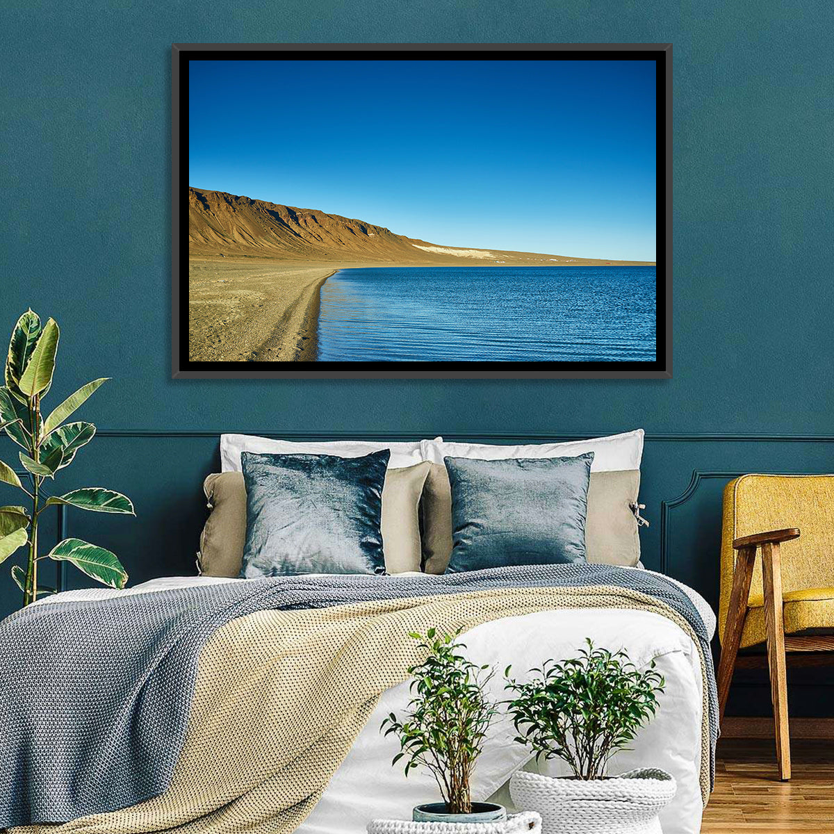 Khyargas Nuur Shoreline Wall Art in a room, landscape