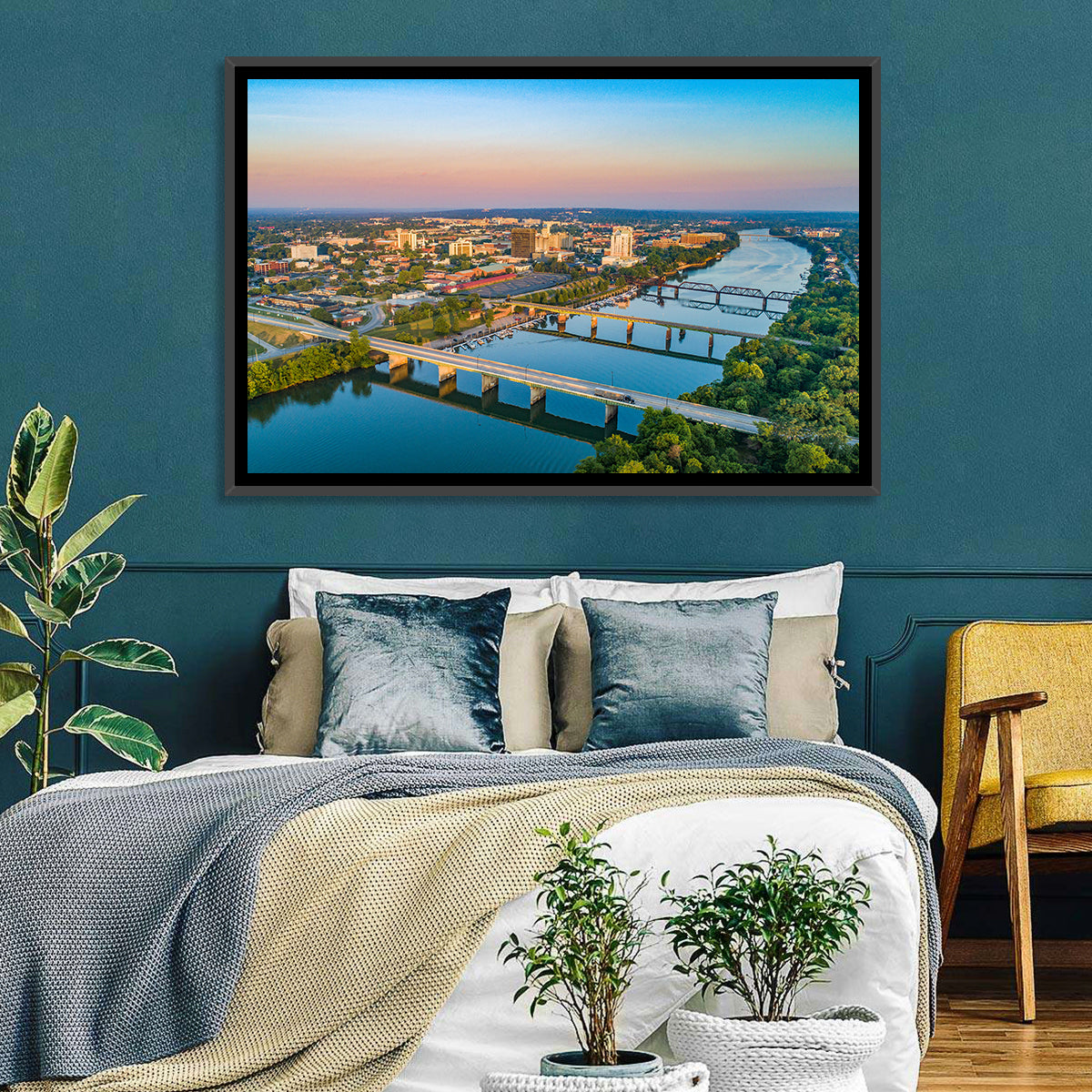 Augusta Savannah River Skyline Wall Art in a room, landscape
