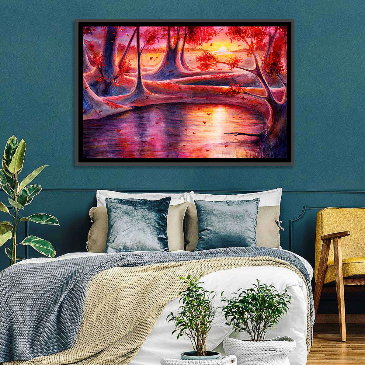 Autumn Forest Lake at Dusk Wall Art