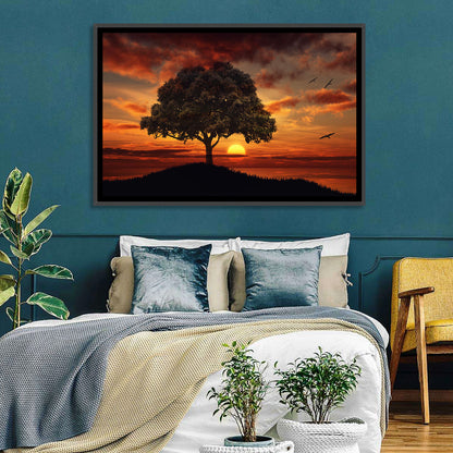 Birds Tree and Sunset Wall Art