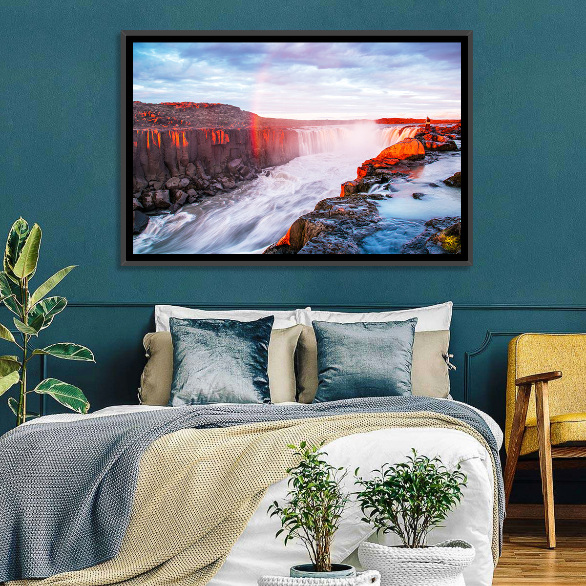 Golden Hour Selfoss Falls Rainbow Wall Art