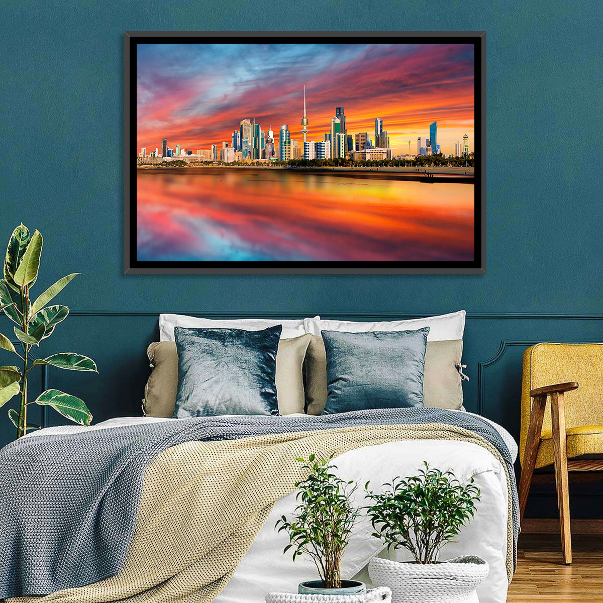 Shuwaikh Port at Dusk Wall Art in a room, landscape