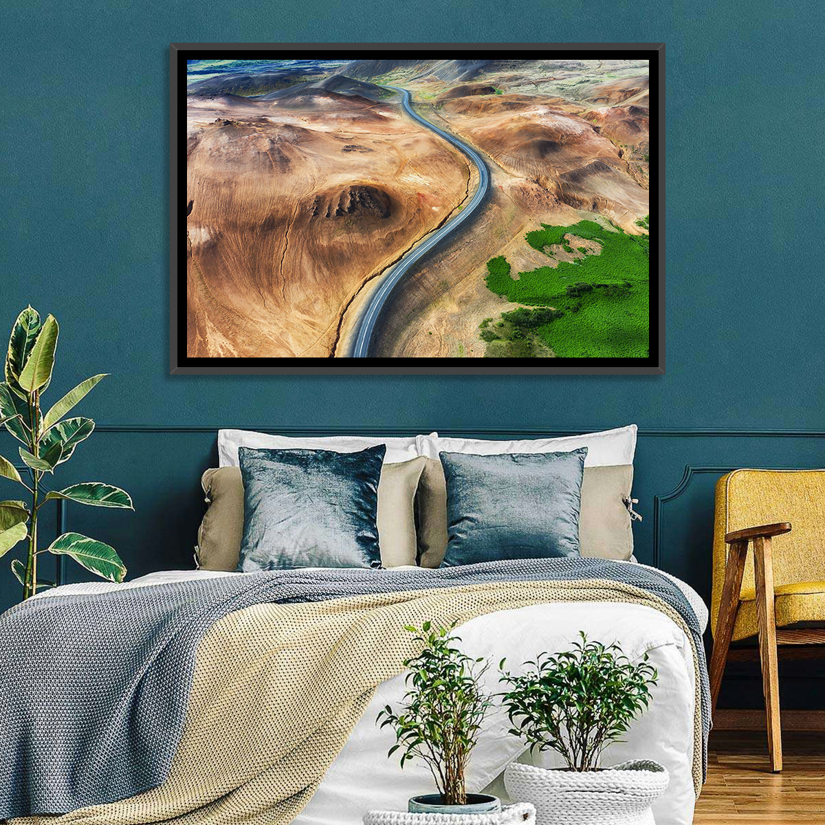 Winding Road in Geysers Valley Wall Art in a room, landscape