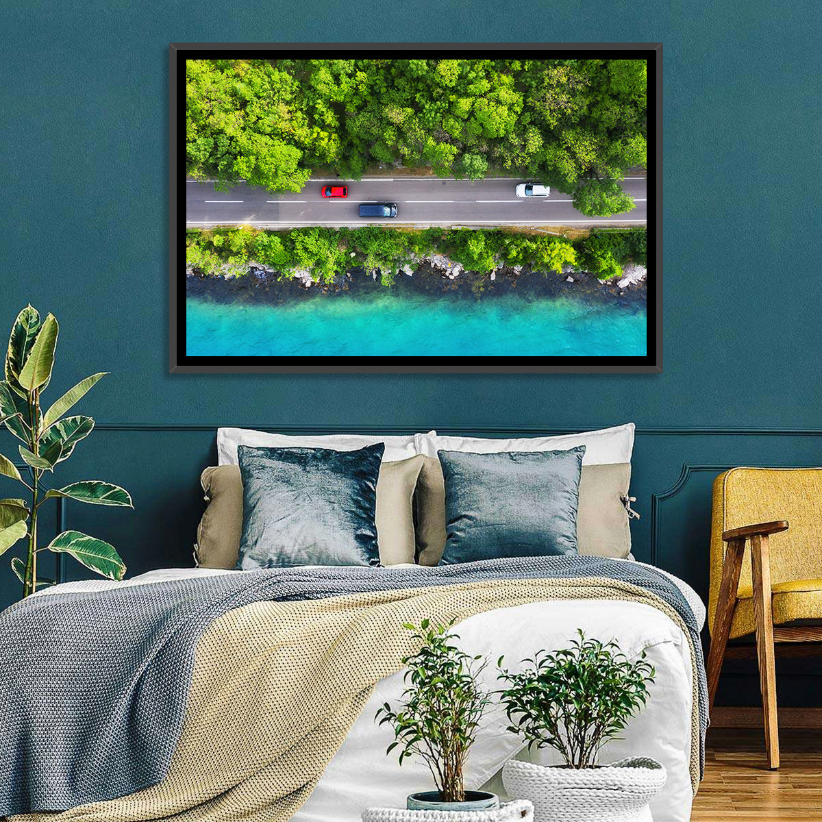 Sea Coast Highway Wall Art in a room, landscape