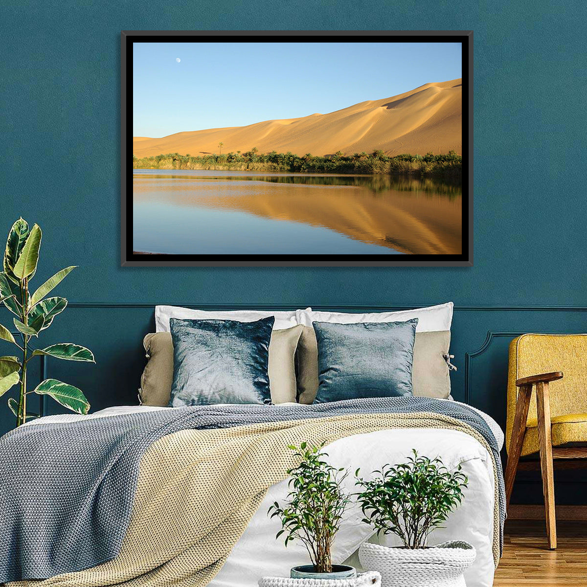 Desert Oasis Reflection Wall Art in a room, landscape