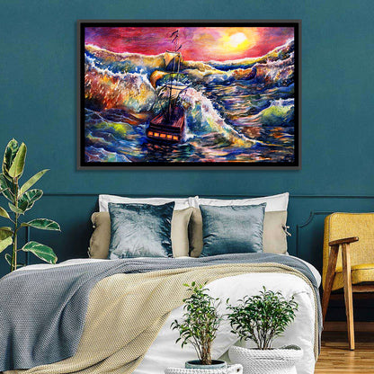 Stormy Sunset Sailing Ship Wall Art