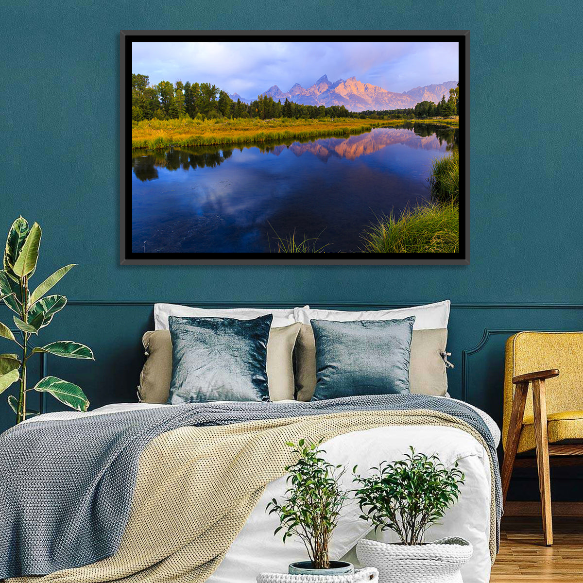 Grand Tetons Sunrise Over Snake River Wall Art in a room, landscape
