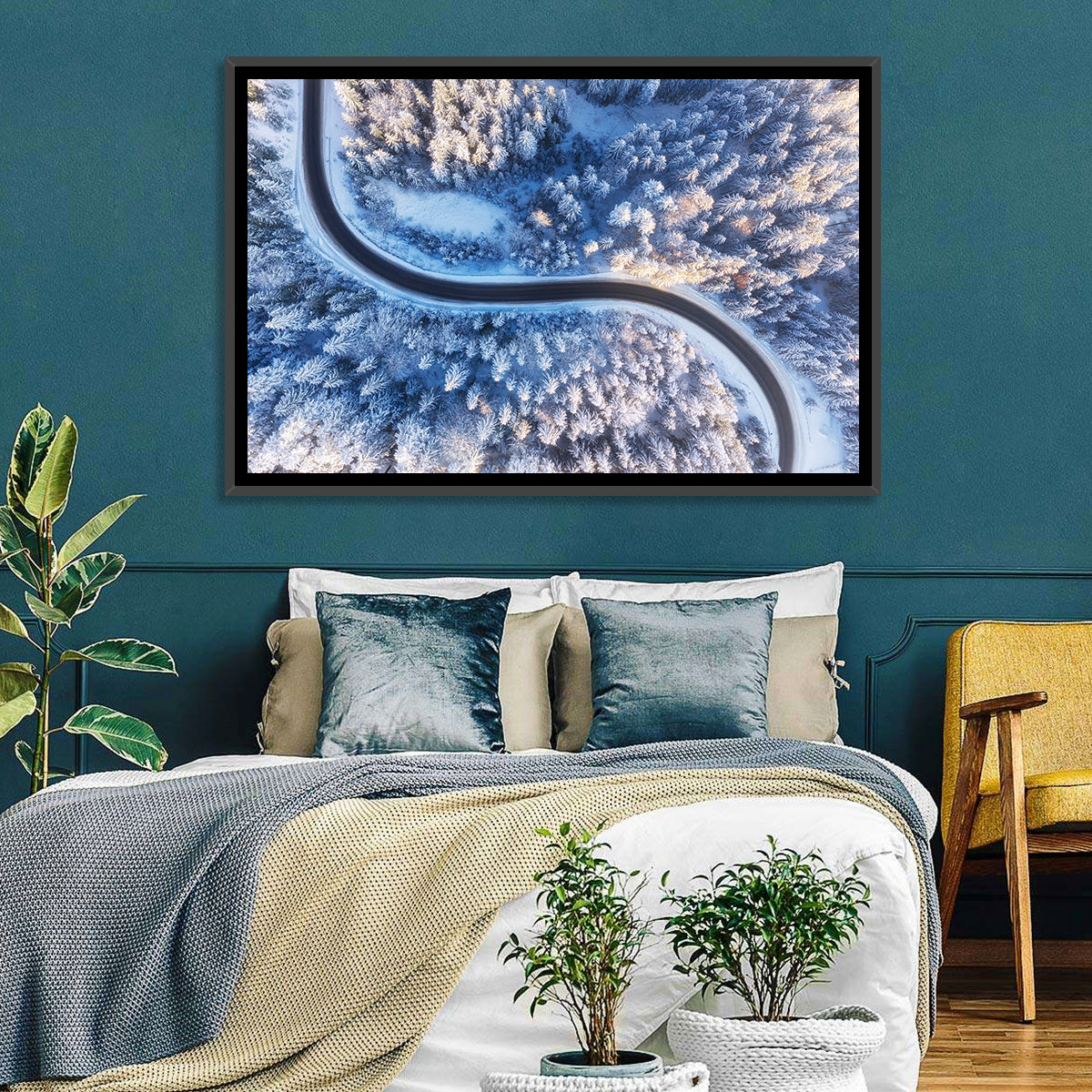 Snowy Forest Road at Golden Hour Wall Art
