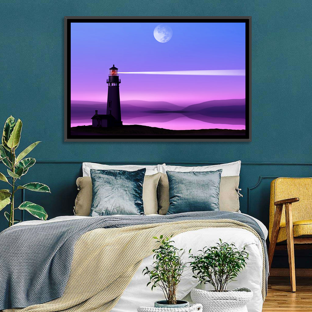 Moonlit Lighthouse Reflection Wall Art