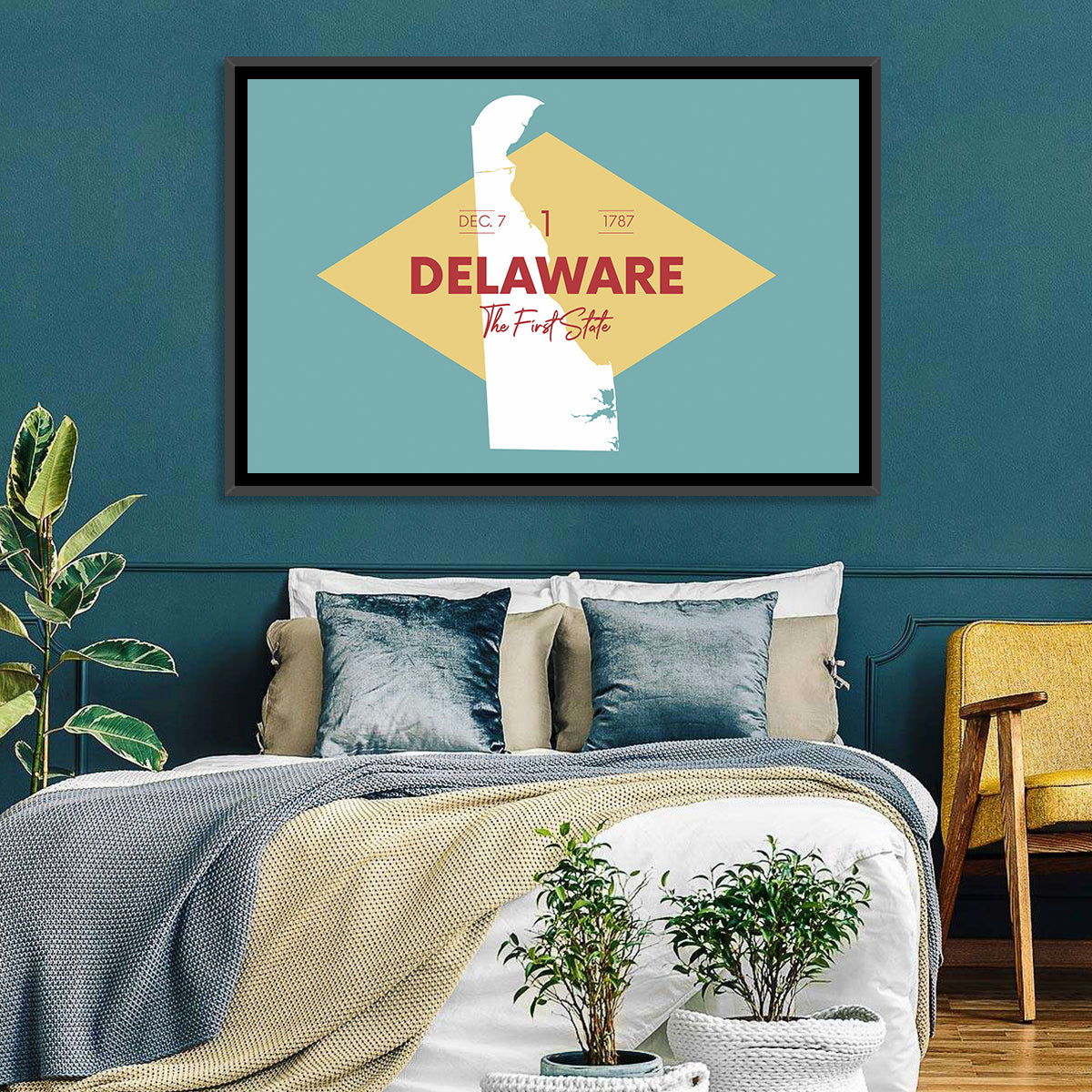 Delaware State Map Graphic Wall Art in a room, landscape